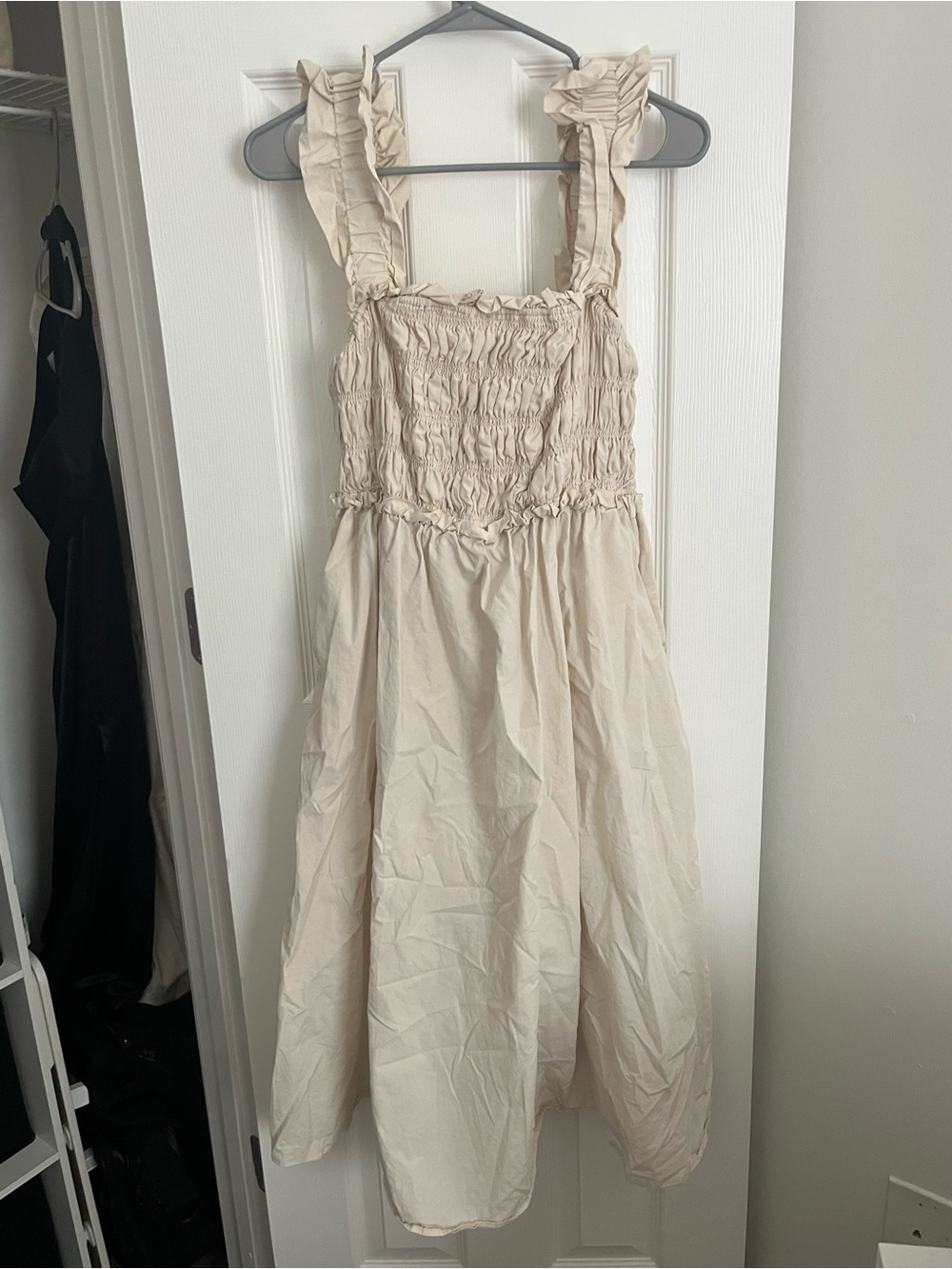 Hill House Cream Ruffle Strap Midi Dress